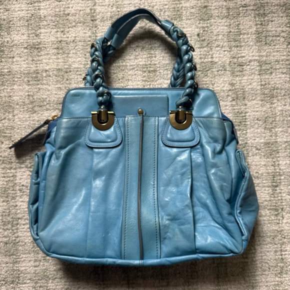 Chloe Handbags - Chloe Heloise Shoulder Bag Light Blue Boho Gold Hardware Braided Handles